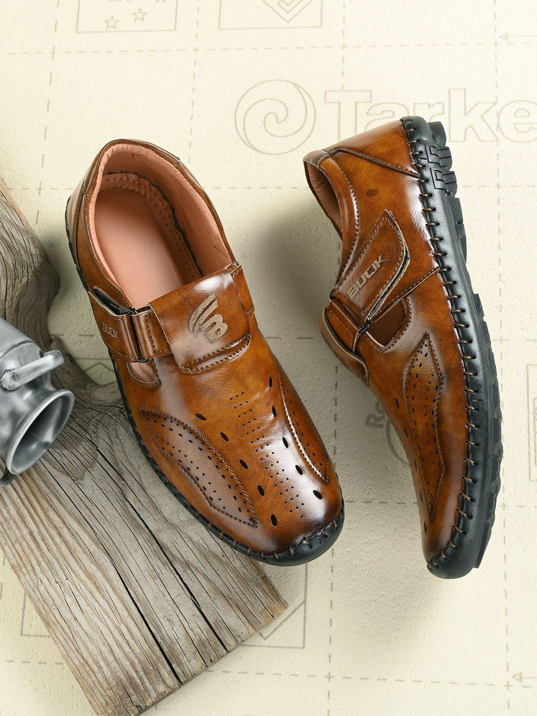 BUCIK Men Tan & Black Shoe-Style Sandals