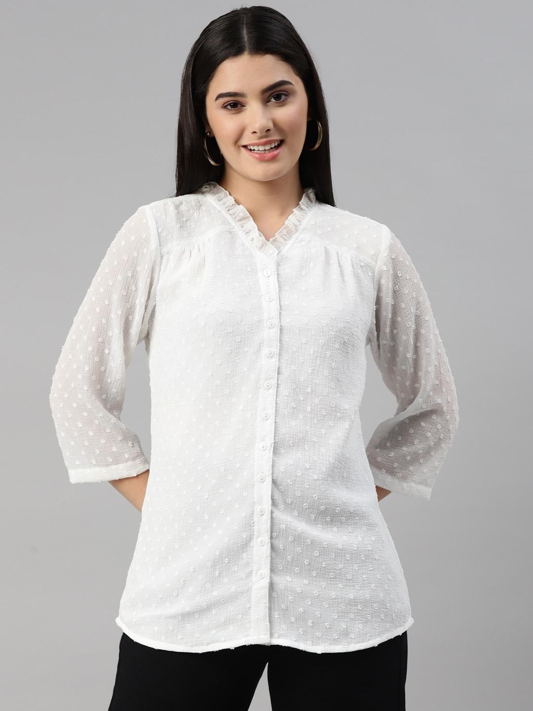 Ayaany Women White Semi Sheer Casual Shirt