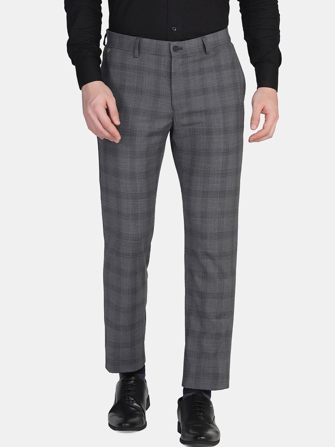 blackberrys-men-charcoal-checked-slim-fit-formal-trouser