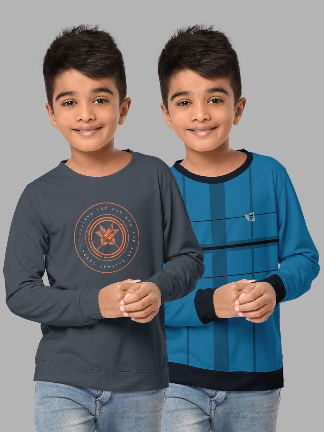 HELLCAT Boys Turquoise Blue & Grey Pack Of 2 Printed T-shirt