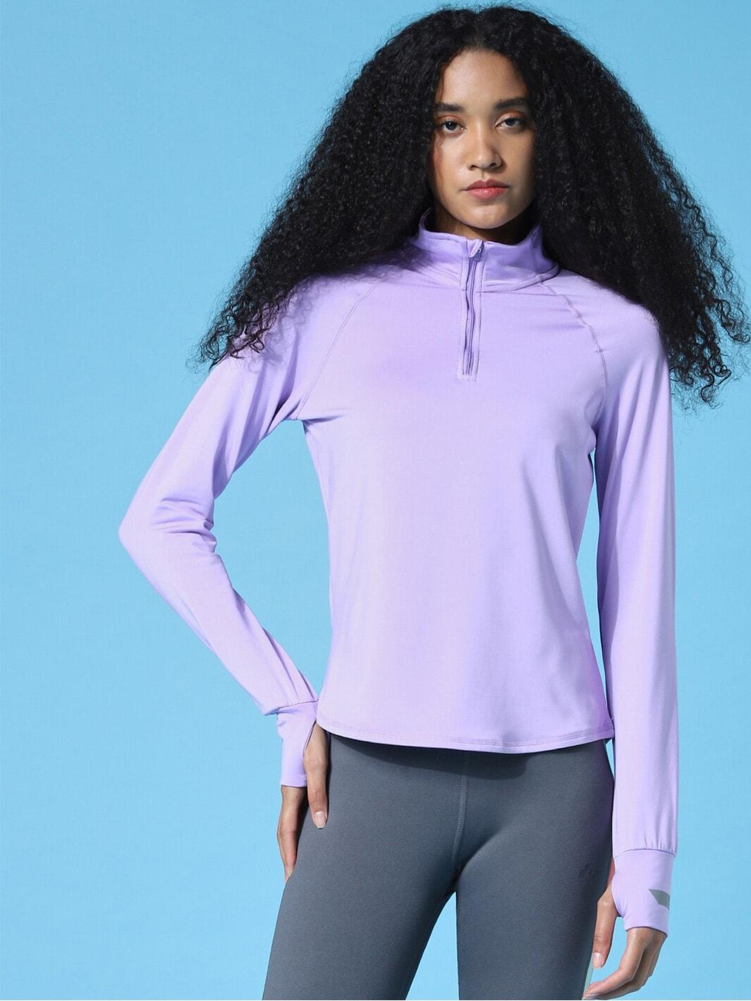 ONLY Women Purple Solid High Neck Long Sleeves Top