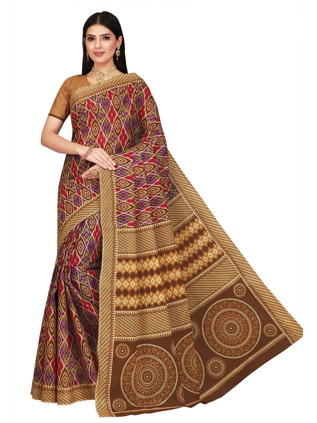 salwar-studio-brown-pure-cotton-block-print-saree