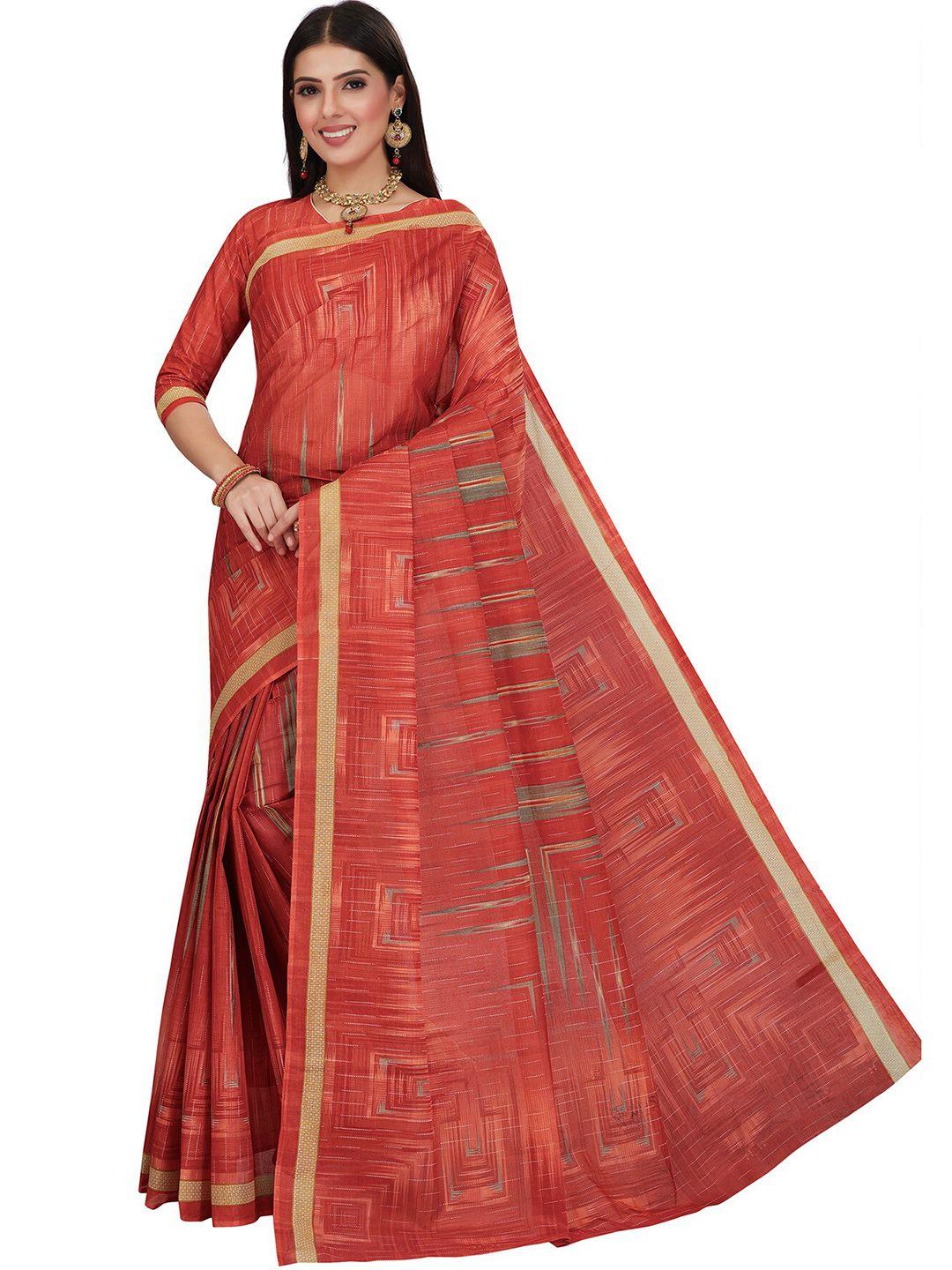 salwar-studio-red-pure-cotton-block-print-saree
