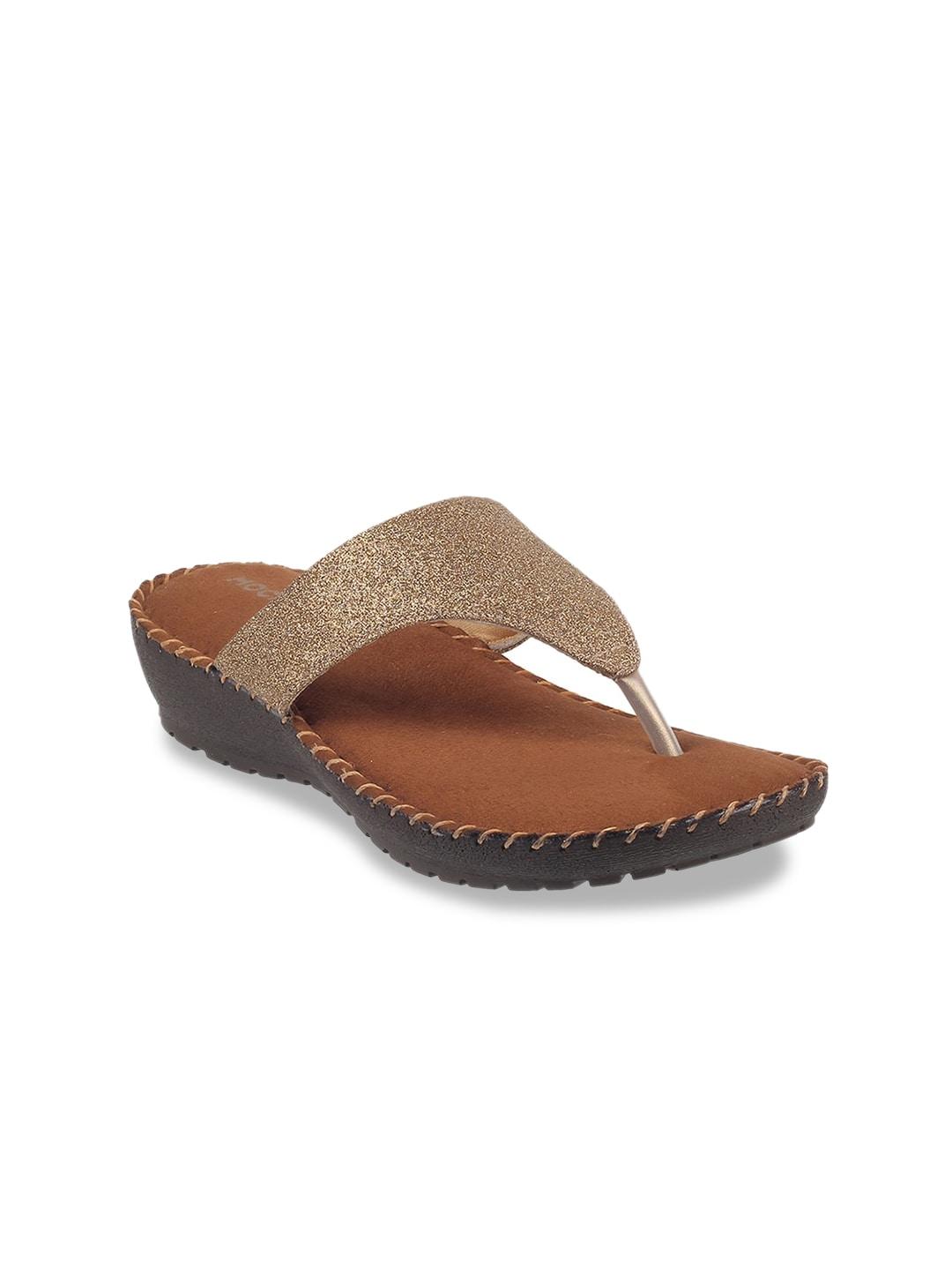 Mochi Gold-Toned & Tan Embellished Wedge Sandals
