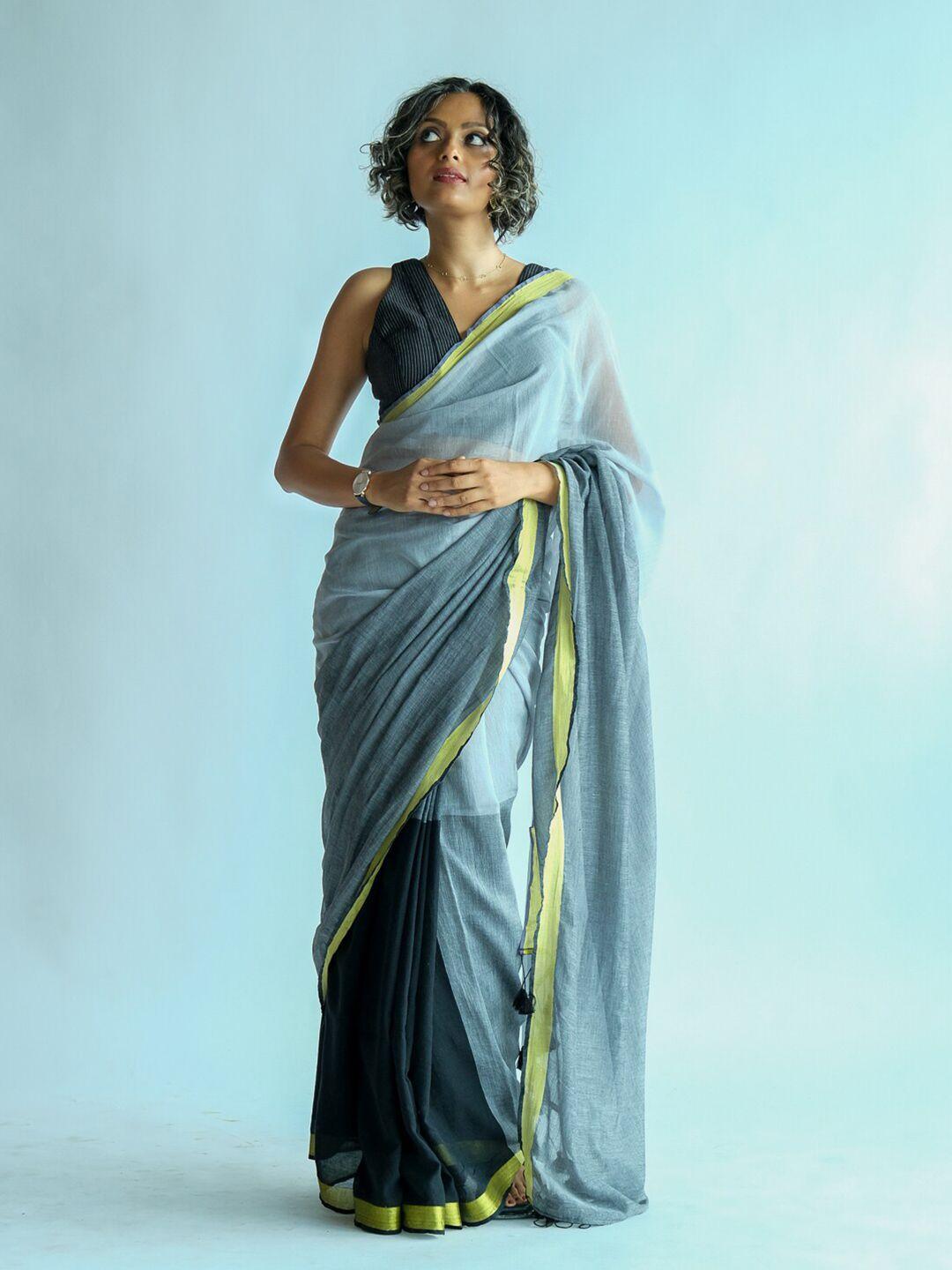 Suta Grey & Charcoal Colourblocked Zari Saree