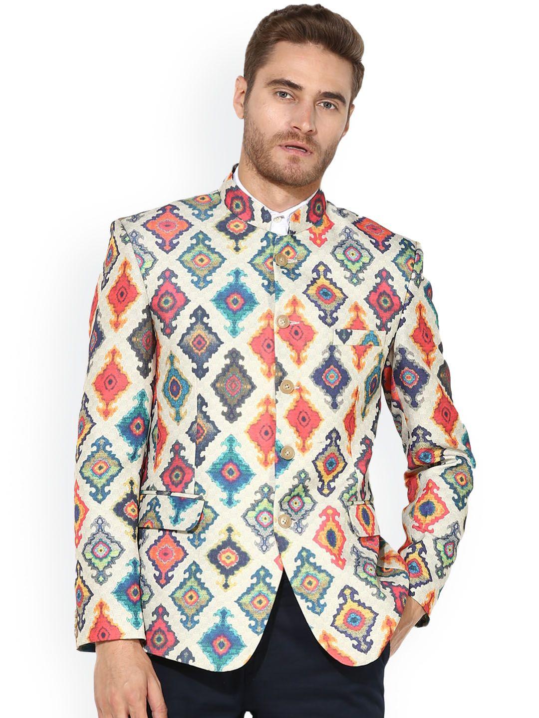 hangup-trend-men-white-&-blue-printed-bandhgala-blazer
