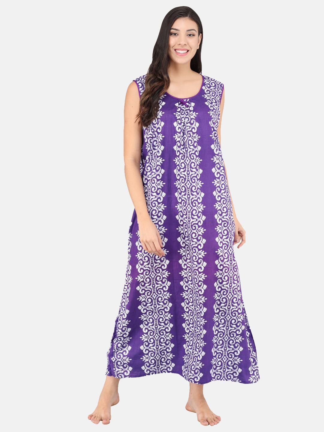 shararat-women-purple-&-off-white-printed-cotton-maxi-nightdress