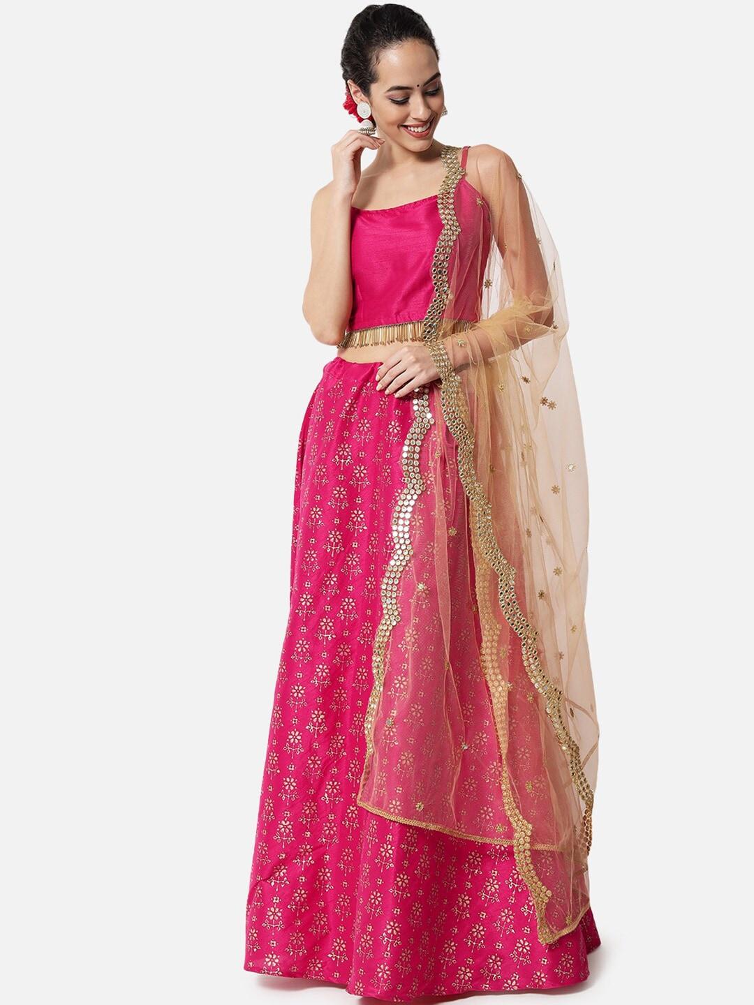 studio-rasa-pink-and-gold-toned-hand-block-print-lehenga-&-embellished-blouse-with-dupatta