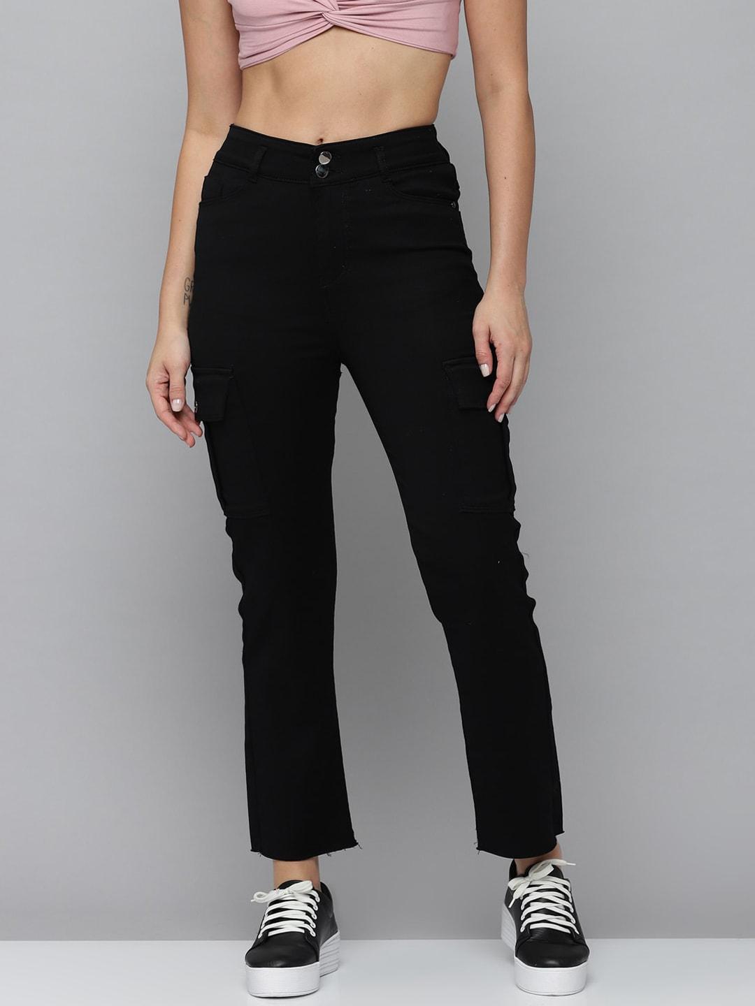 SHOWOFF Women Black Jean Straight Fit High-Rise Slash Knee Stretchable Jeans