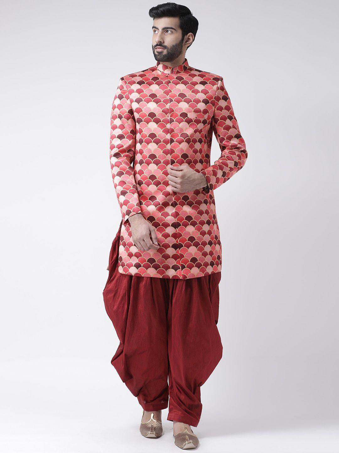 hangup-trend-men-red-printed-sherwani-set