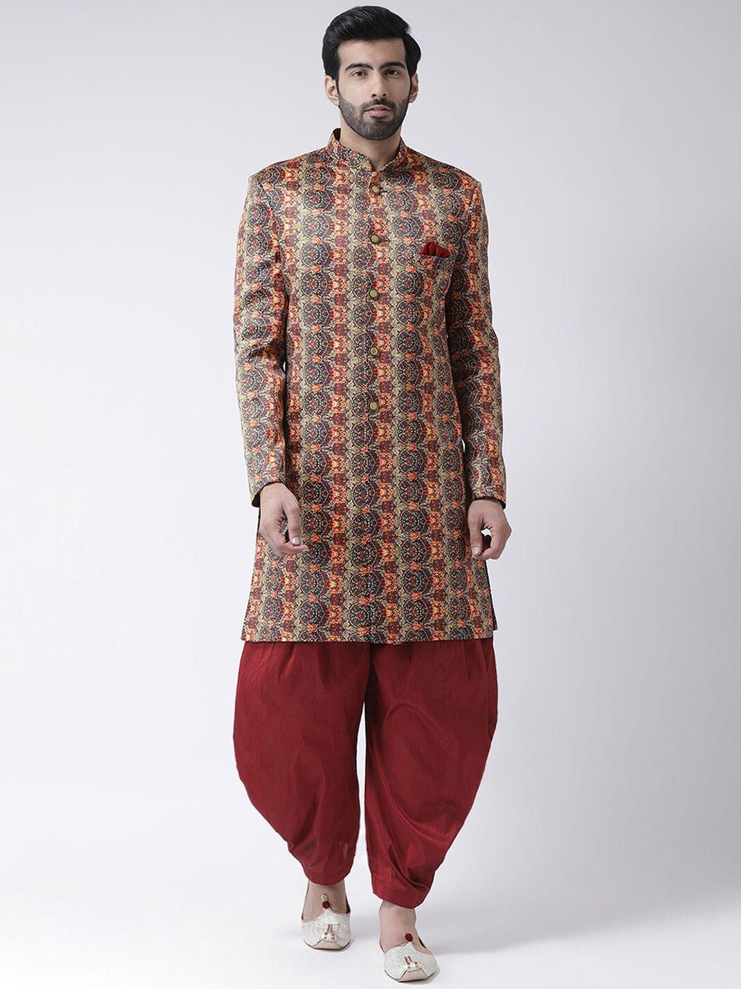 hangup-trend-men-brown-&-grey-printed-sherwani-set