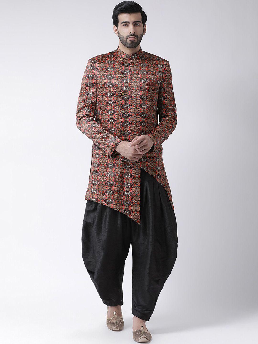 hangup-trend-men-red-printed-sherwani-set