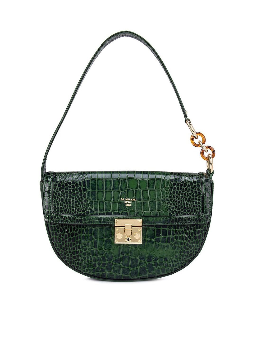 Da Milano Textured Leather Half Moon Sling Bag with Cut Work