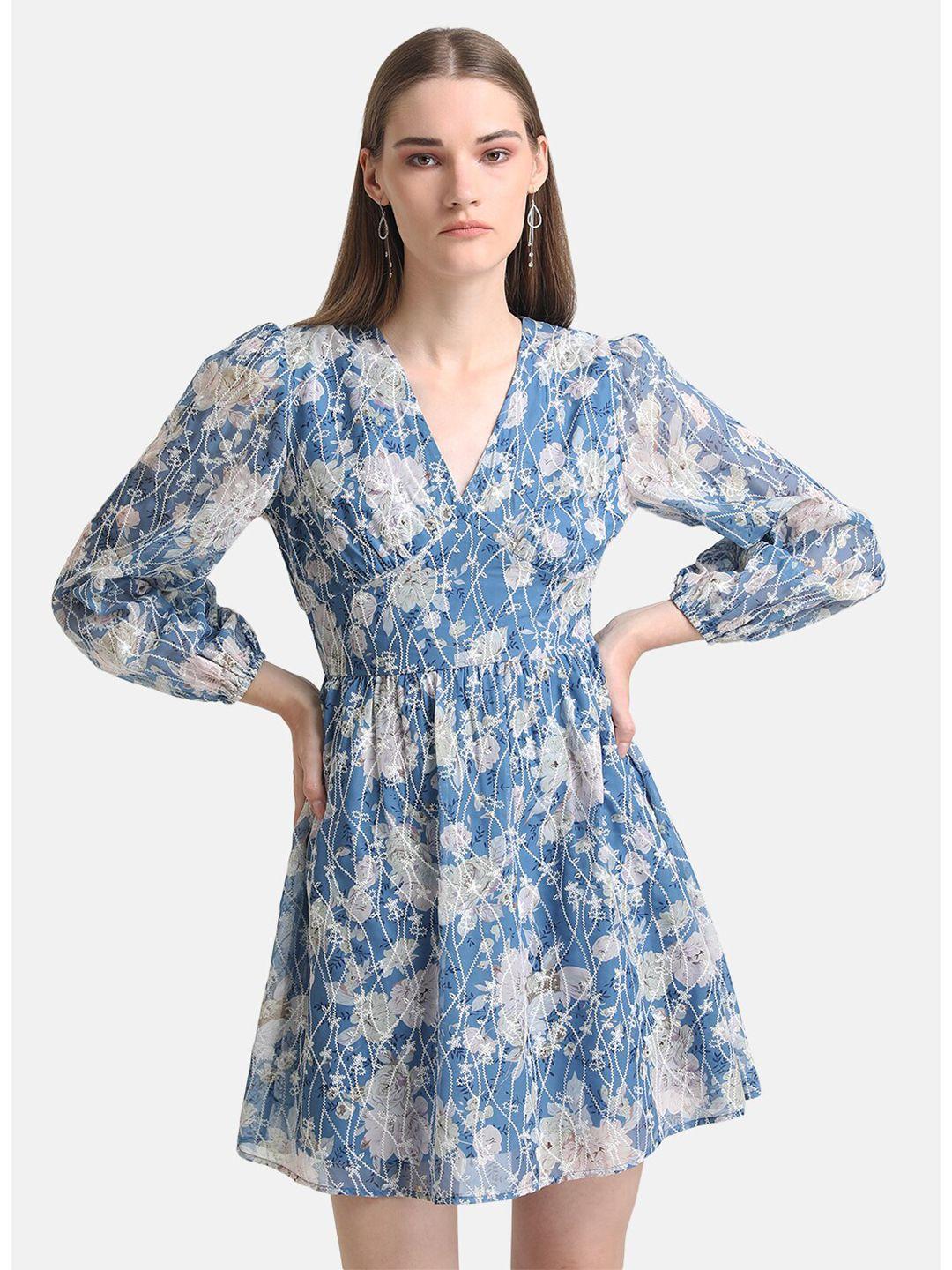 kazo-blue-floral-georgette-dress