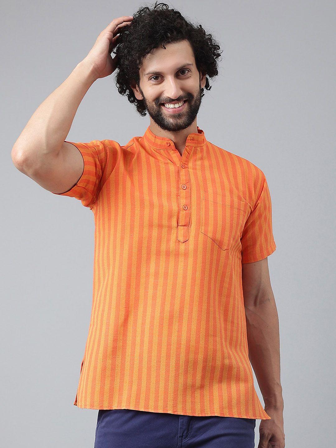 riag-men-orange-striped-thread-work-khadi-kurta