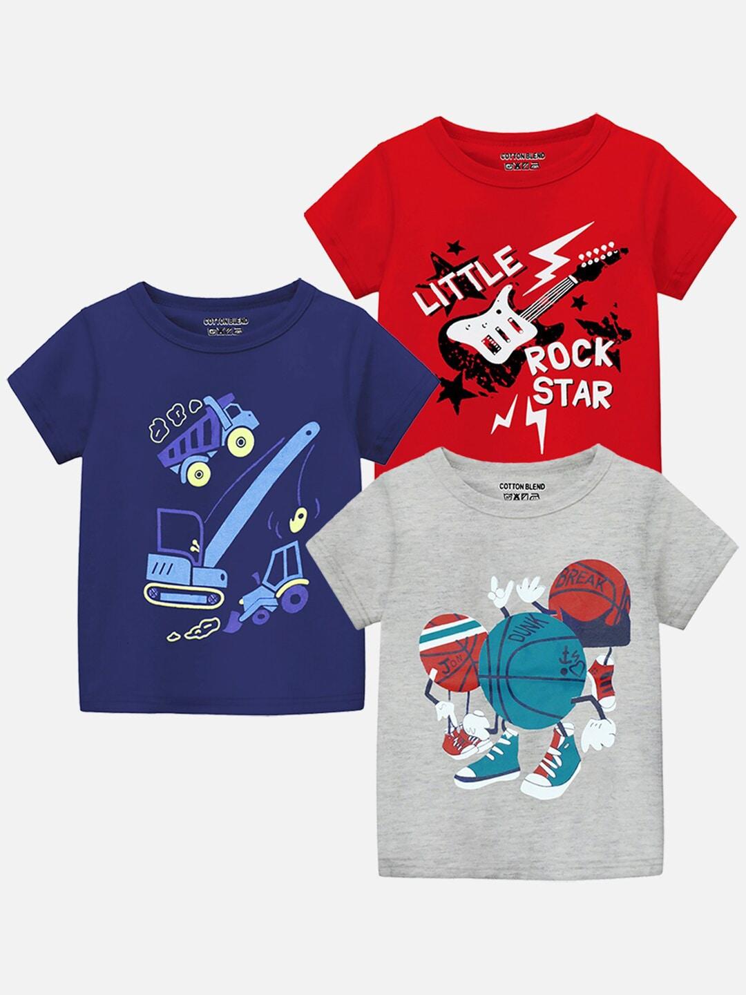 Trampoline Boys Red & Blue Pack Of 3 Printed T-shirt