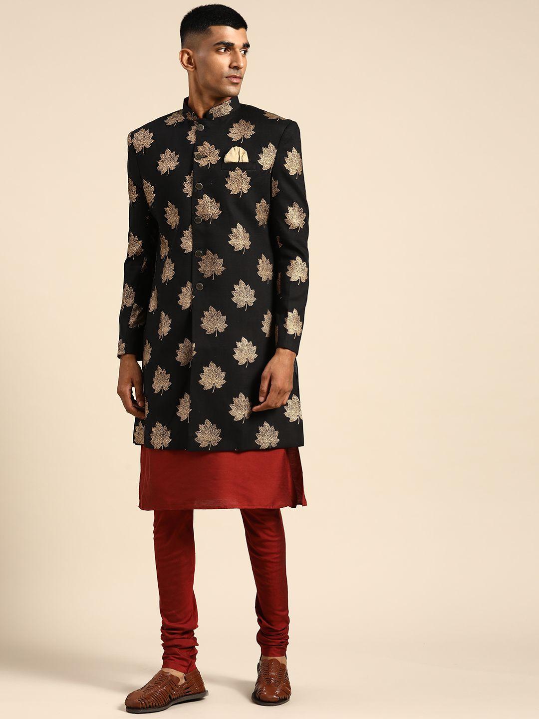 kisah-men-maroon-&-black-woven-design-sherwani-set