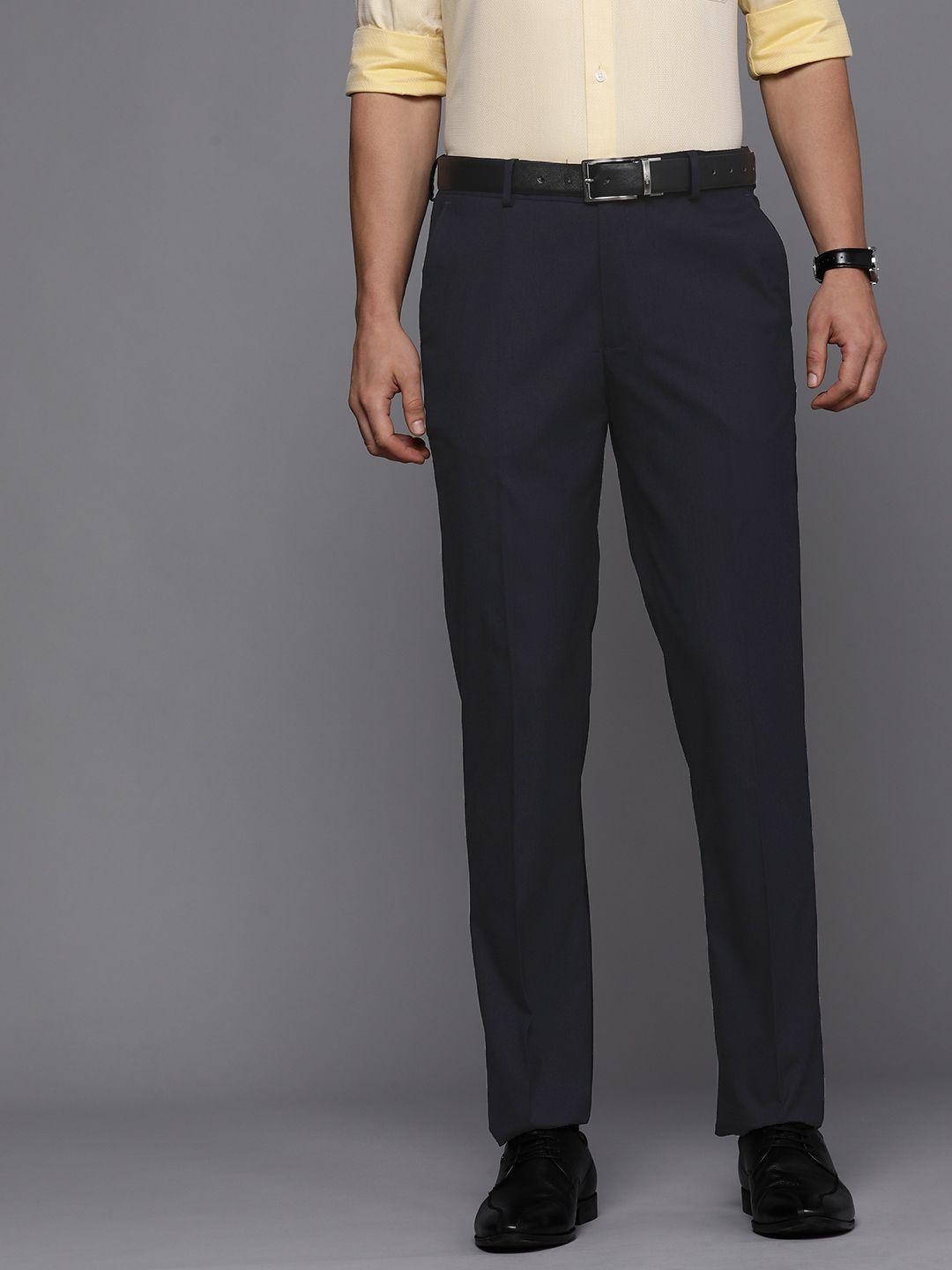 Louis Philippe Men Navy Blue Solid Slim Fit Formal Trousers