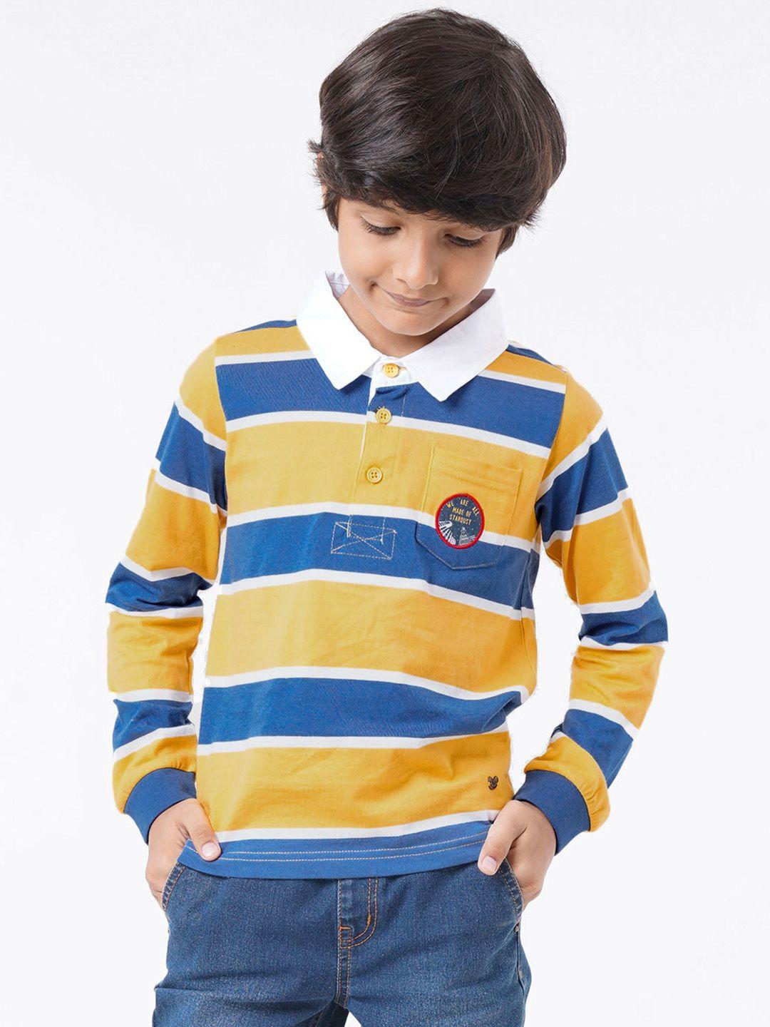 ed-a-mamma-boys-yellow-&-blue-striped-polo-collar-cotton-t-shirt