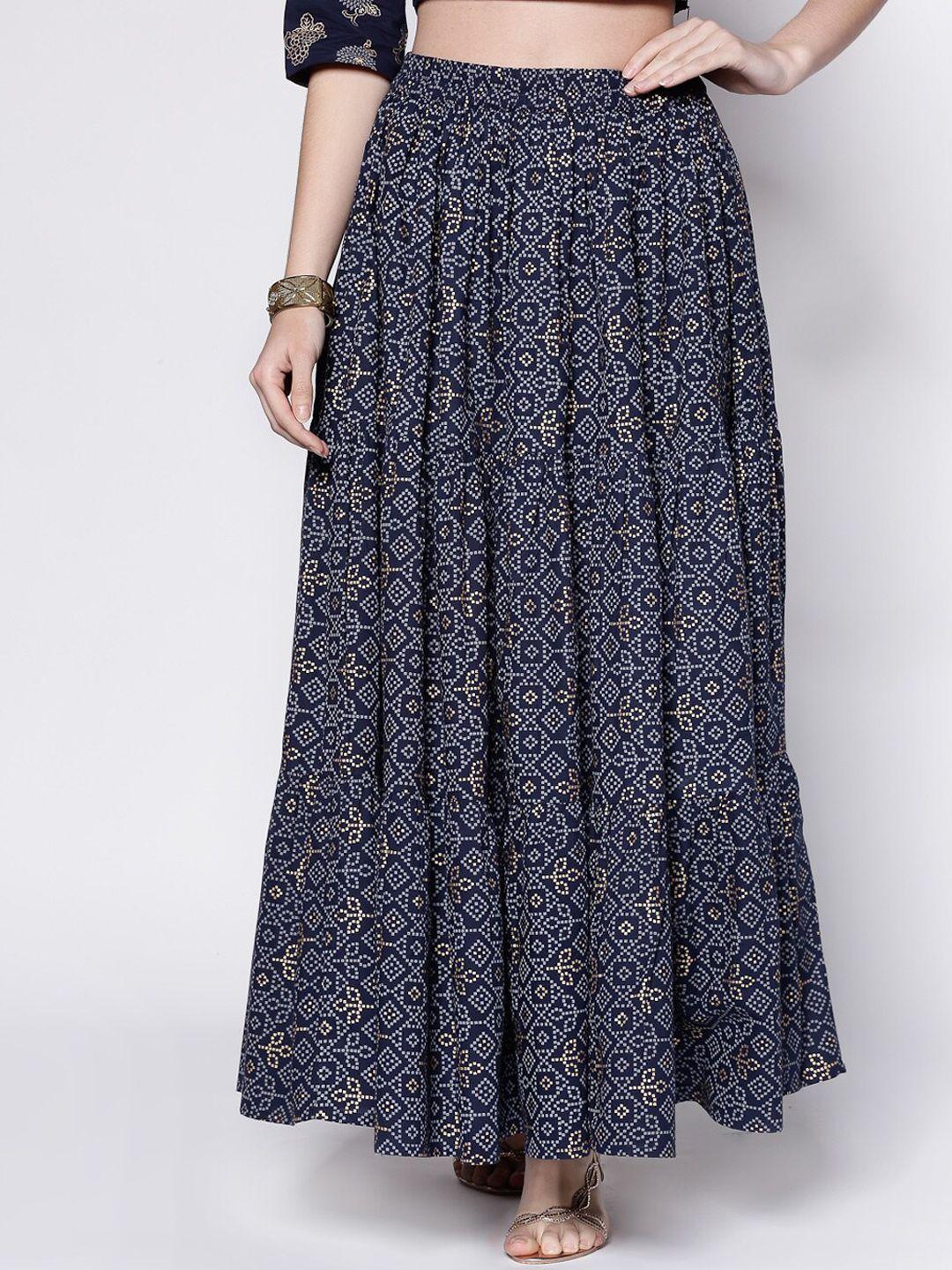 sera-women-navy-blue-ethnic-printed-pure-cotton-maxi-skirt