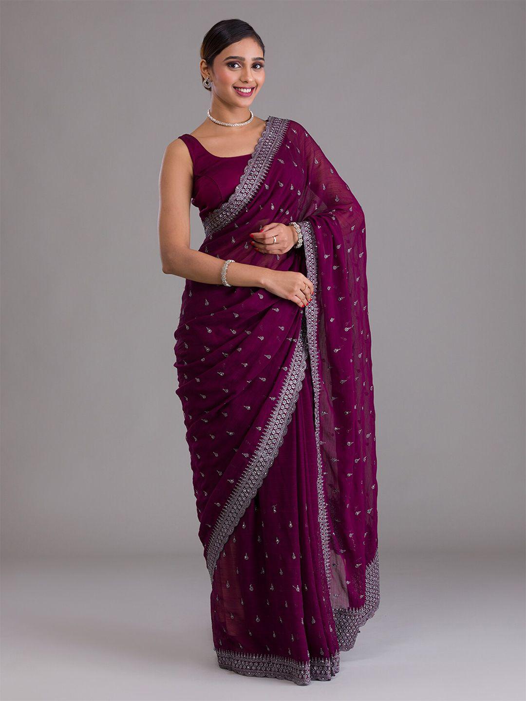 koskii-maroon-&-silver-toned-floral-embroidered-heavy-work-saree