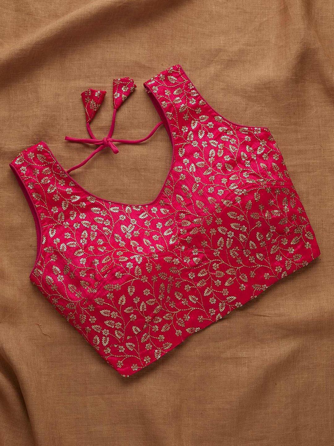 koskii-women-pink-sequin-embellished-georgette-saree-blouse
