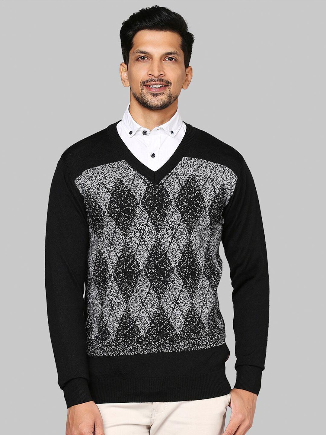 raymond-men-black-&-grey-printed-pullover