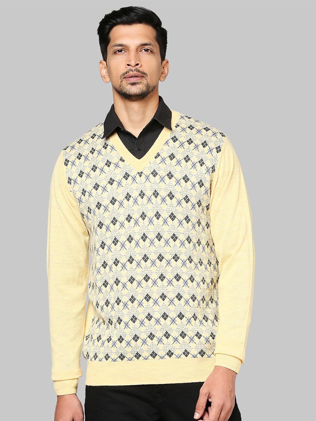 raymond-men-yellow-&-white-printed-pullover
