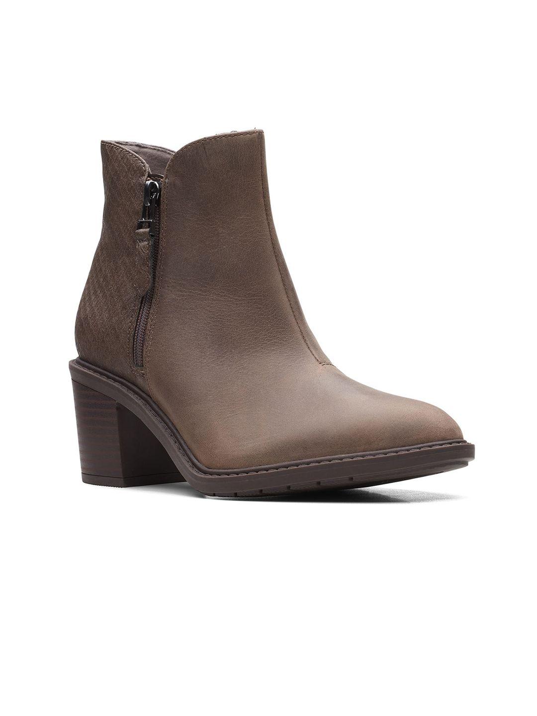 clarks-women-taupe-solid-leather-boots