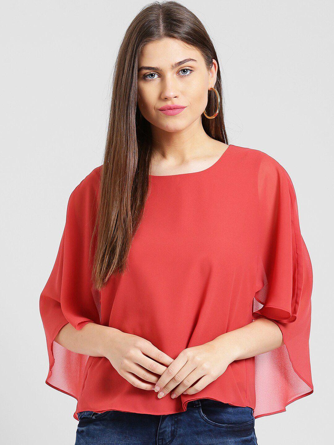 be-indi-women-coral-georgette-boxy-top