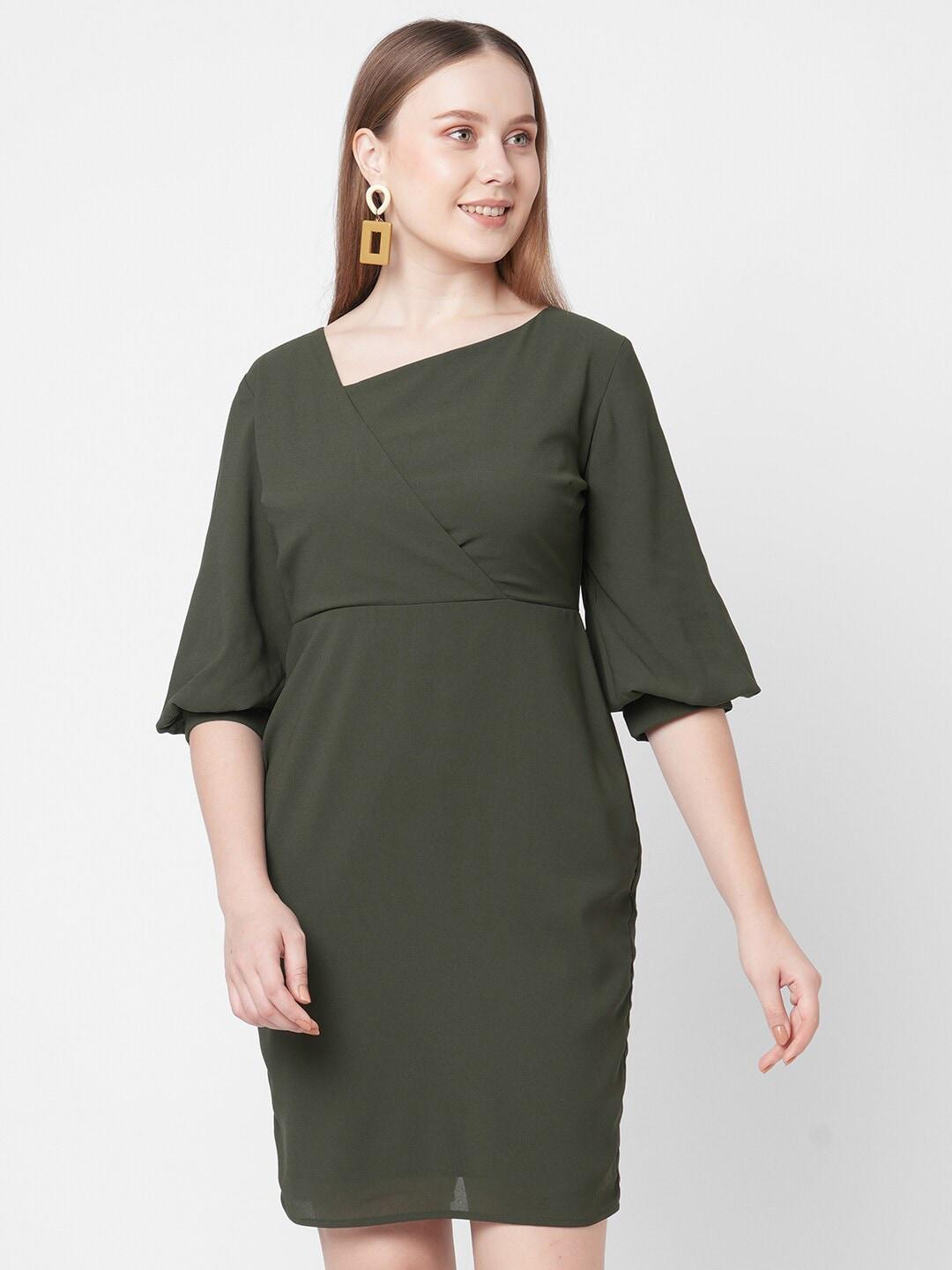 mish-women-olive-green-georgette-sheath-dress