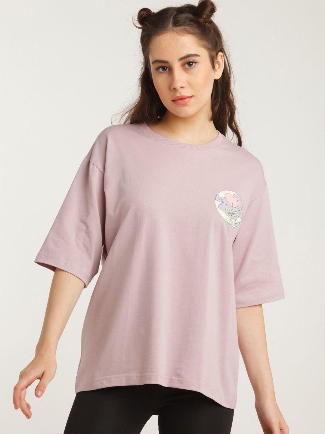 Zink Z Women Mauve Solid Extended Sleeves Oversized T-shirt