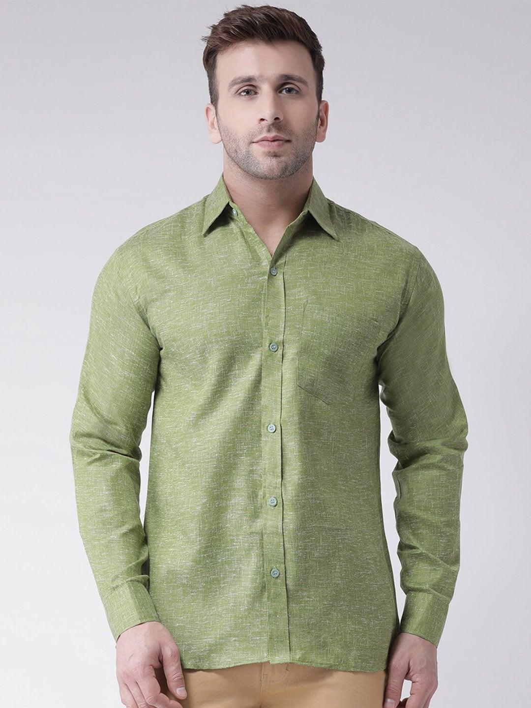RIAG Men Green Solid Cotton Casual Shirt