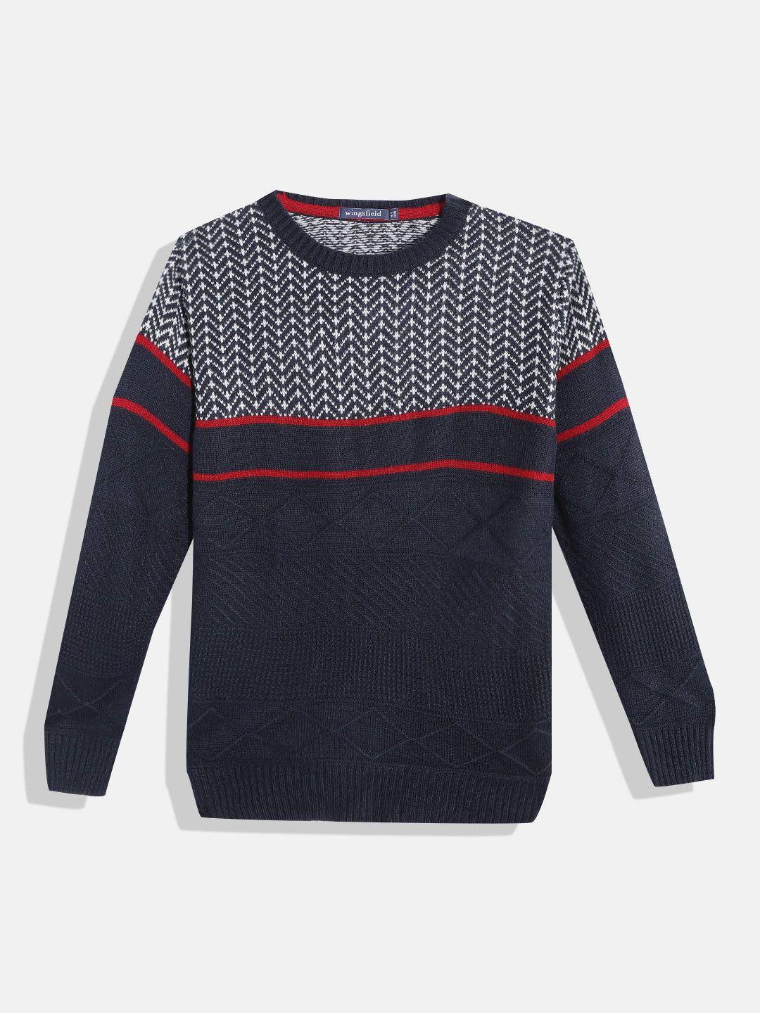 Wingsfield Boys Navy Blue & White Printed Pullover