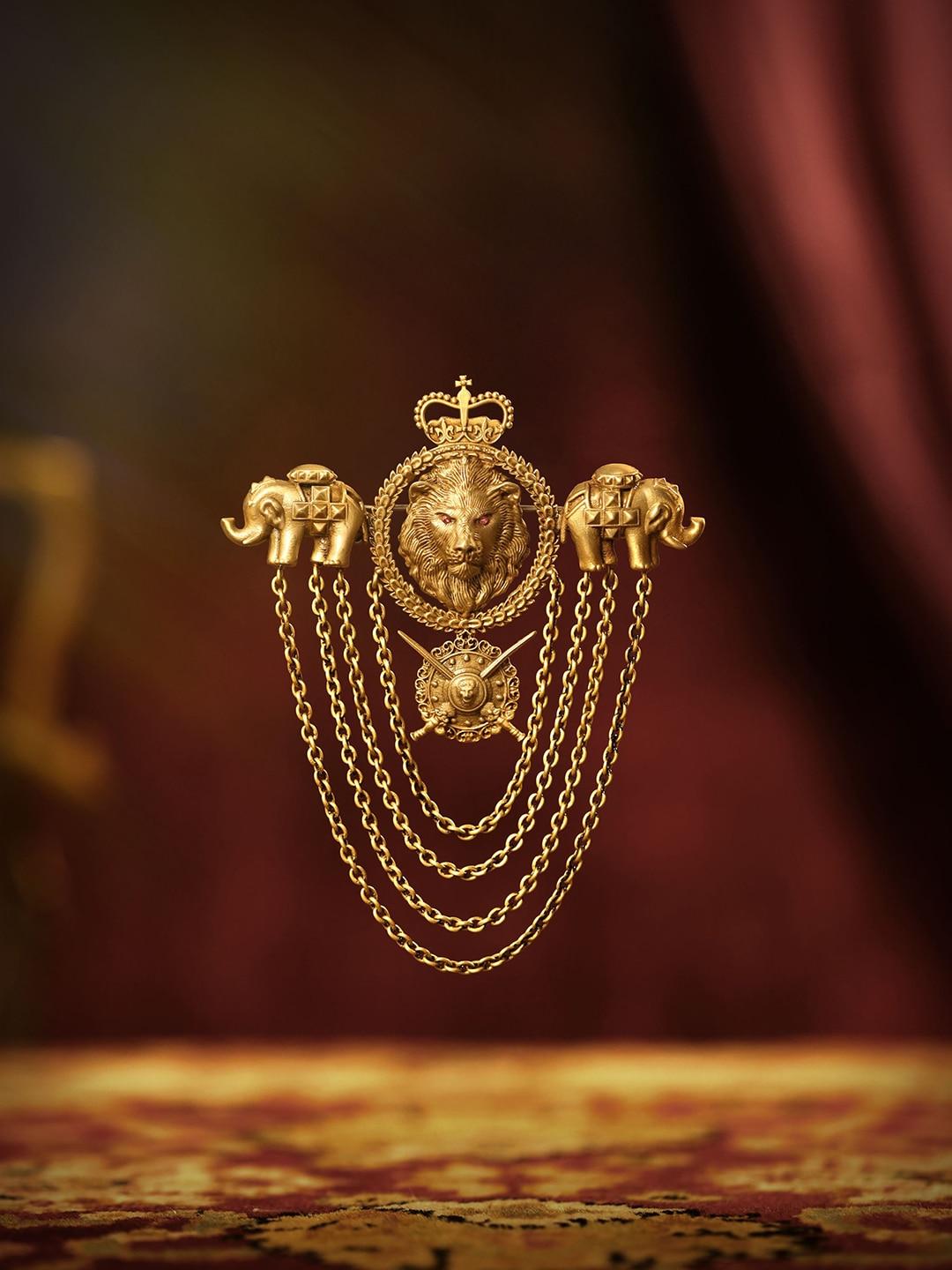 COSA NOSTRAA Men Antique Gold-Toned Ruler Brooch