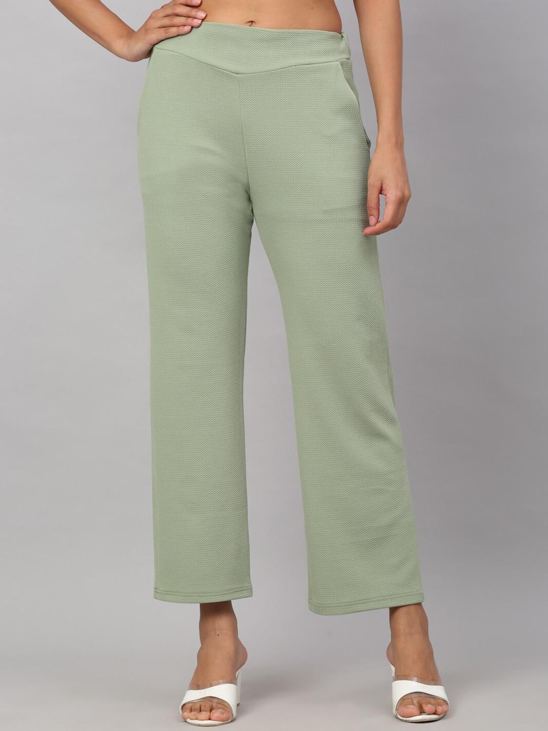 NEUDIS Women Green Easy Wash Straight Fit Trouser