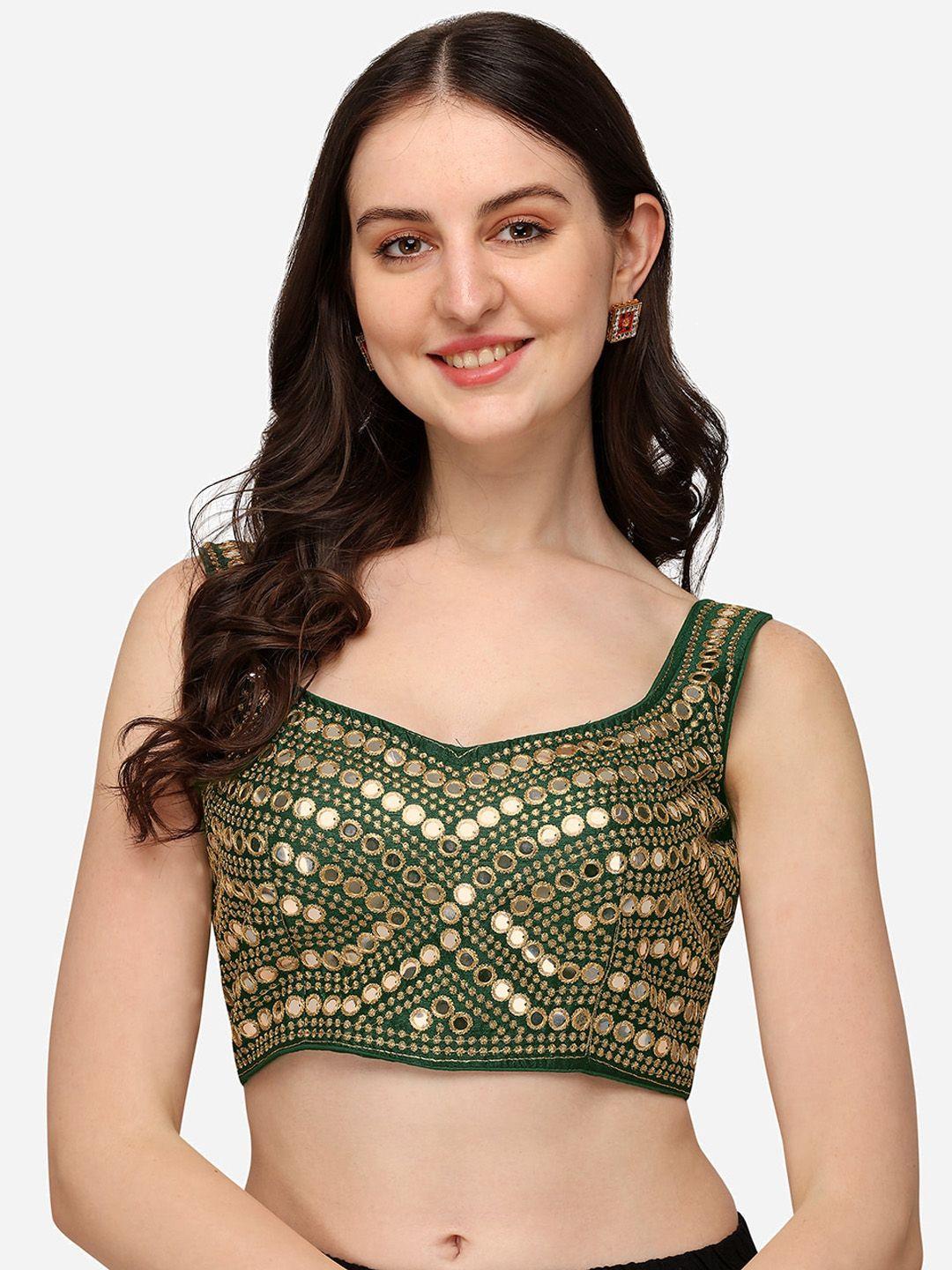 amrutam-fab-olive-green-embroidered-mirror-work-silk-saree-blouse