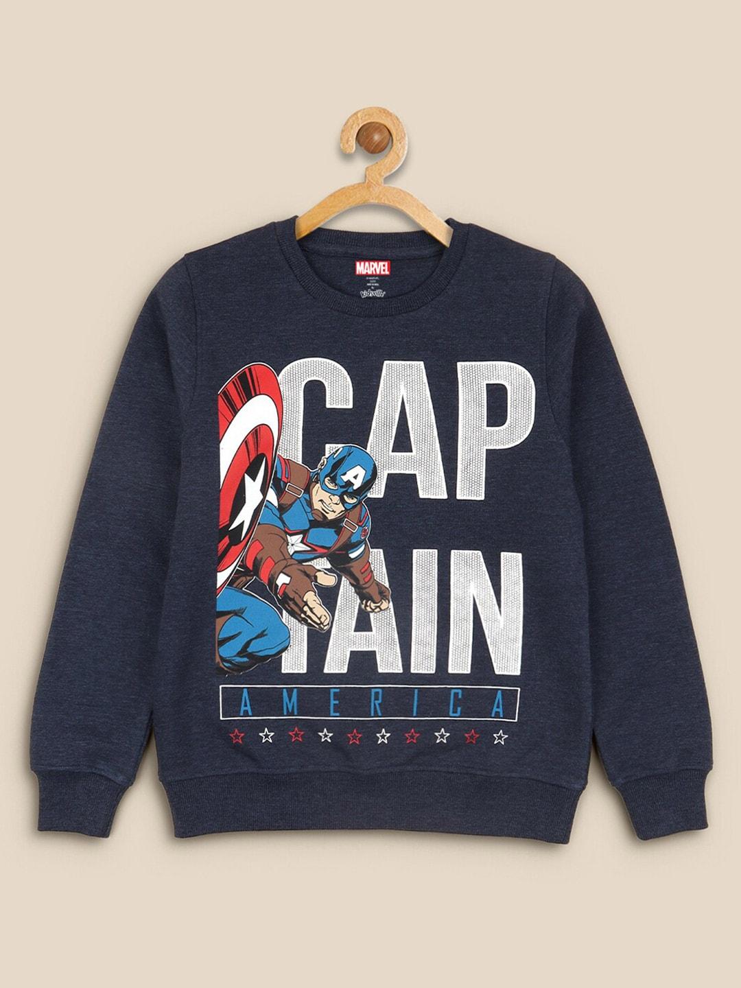 Kids Ville Boys Blue Captain America Printed Sweatshirts