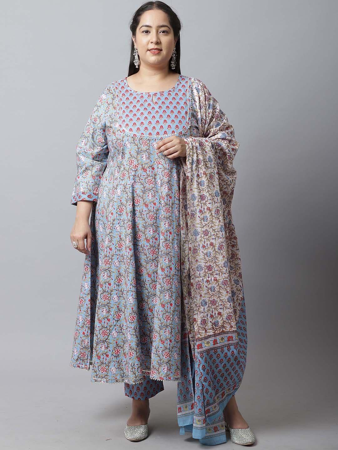 Rajnandini Women Floral Printed Empire Pure Cotton Kurta with Trousers & With Dupatta