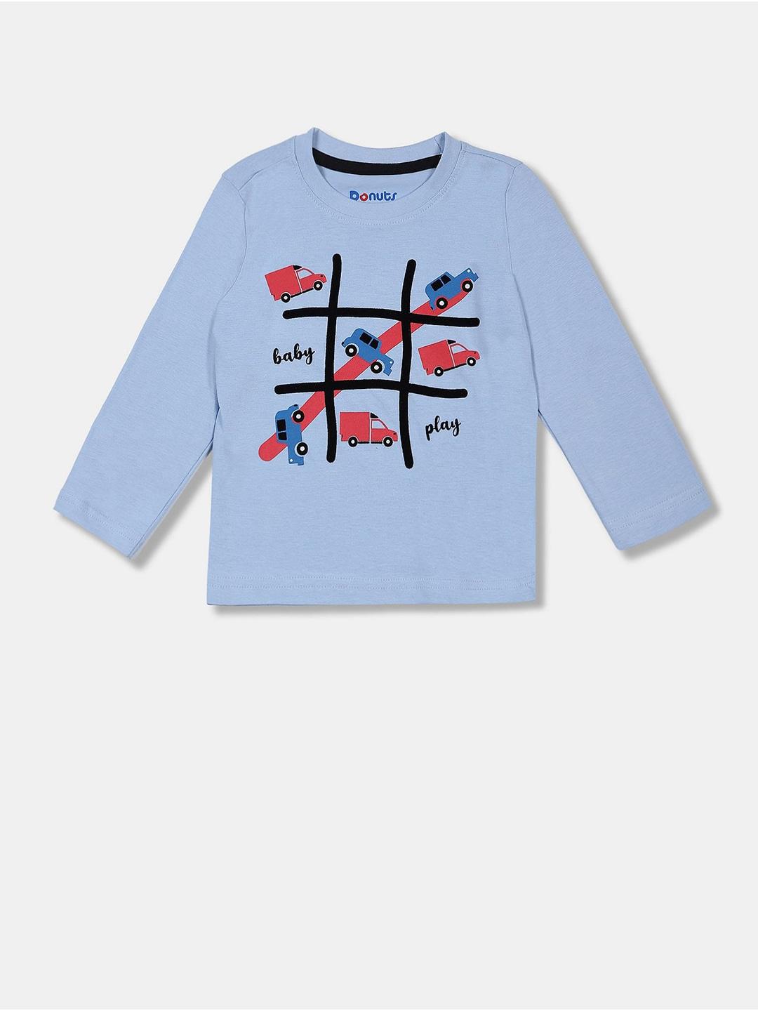 Donuts Boys Blue Graphic Printed Long Sleeve Cotton T-shirt