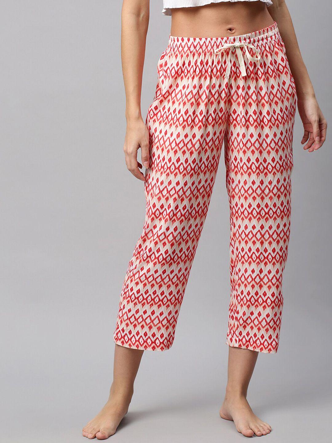 Chemistry Women Red & Off White Aztec Printed Crinkle Viscose Lounge Pant