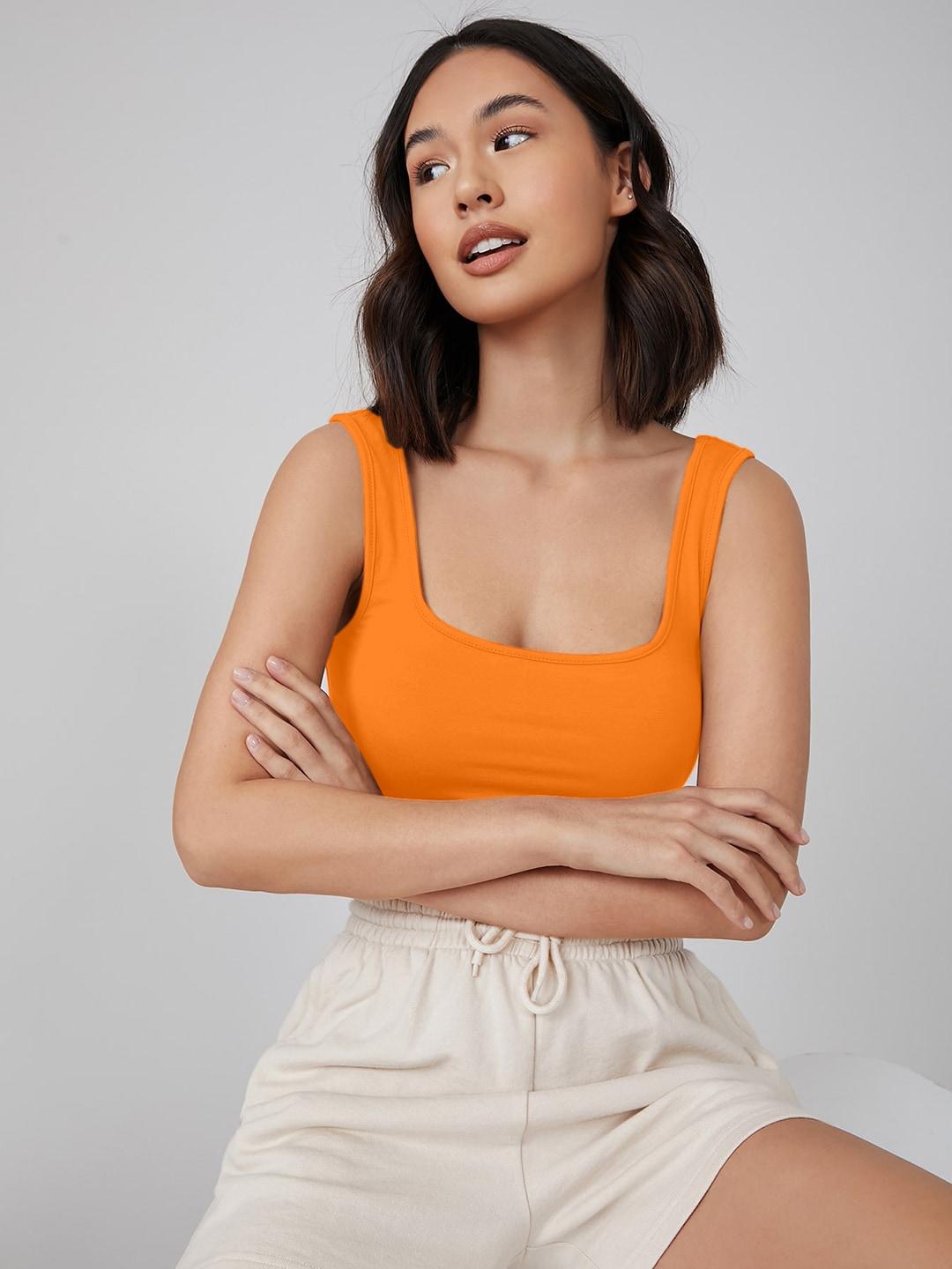 aahwan-women-orange-solid-fitted-crop-top