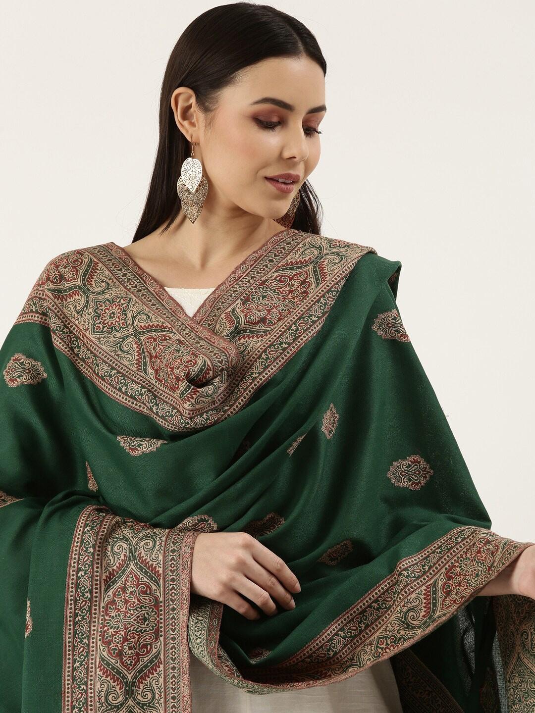 pashmoda-women-green-&-maroon-woven-design-jamawar-shawl
