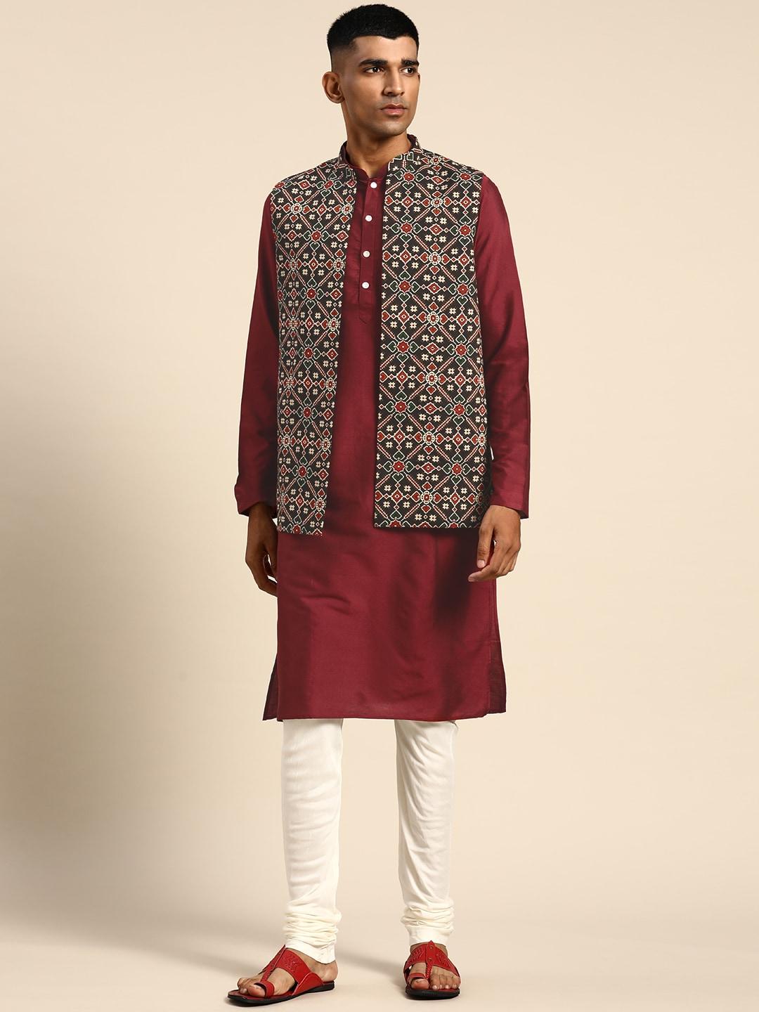 kisah-men-black-solid-kurta-with-churidar-&-nehru-jacket