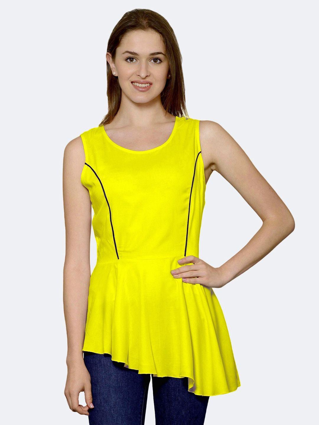 patrorna-women-yellow-solid-princess-line-peplum-top