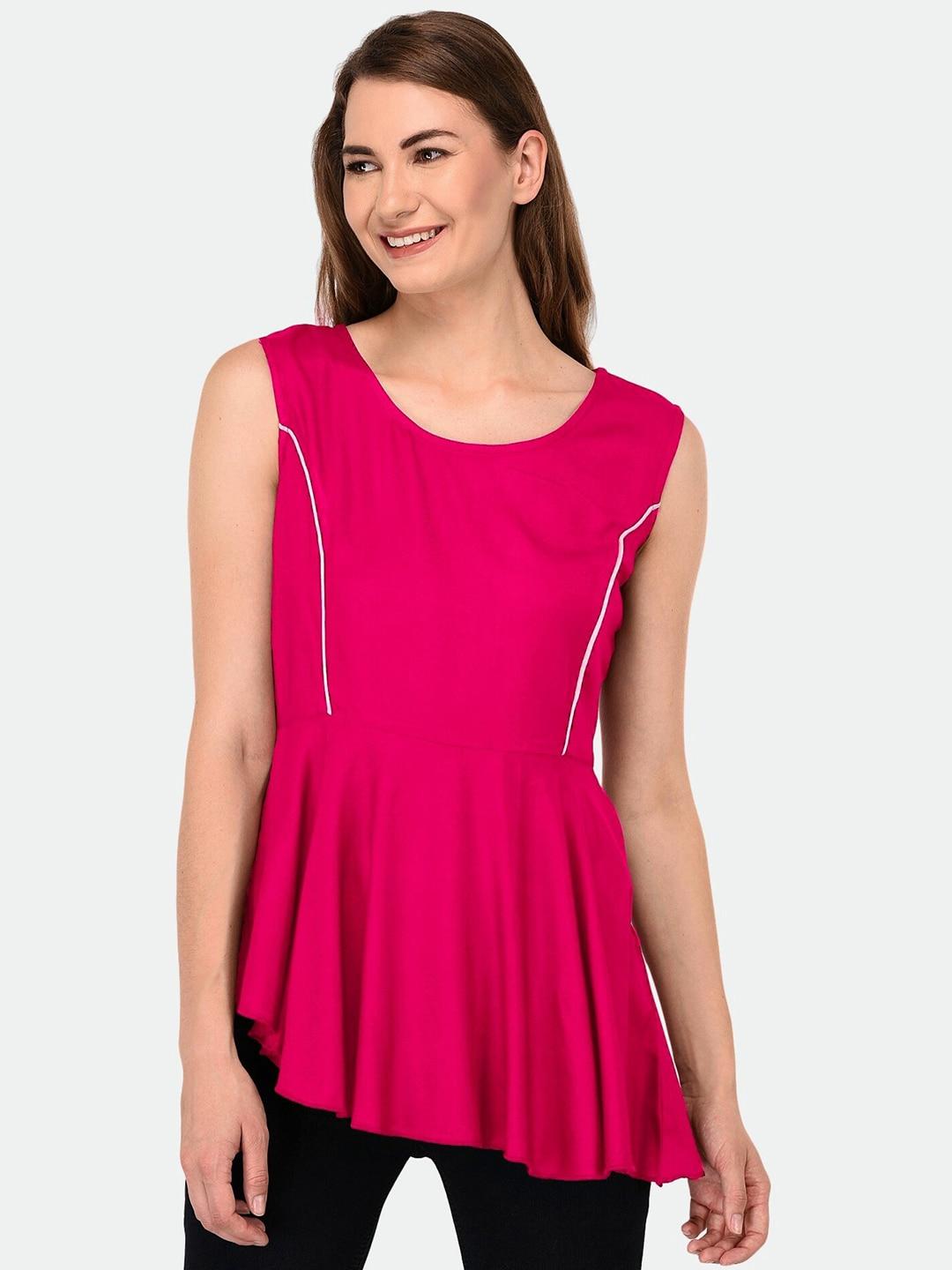 patrorna-women-pink-twisted-sleeveless-asymmetric-hem-peplum-top