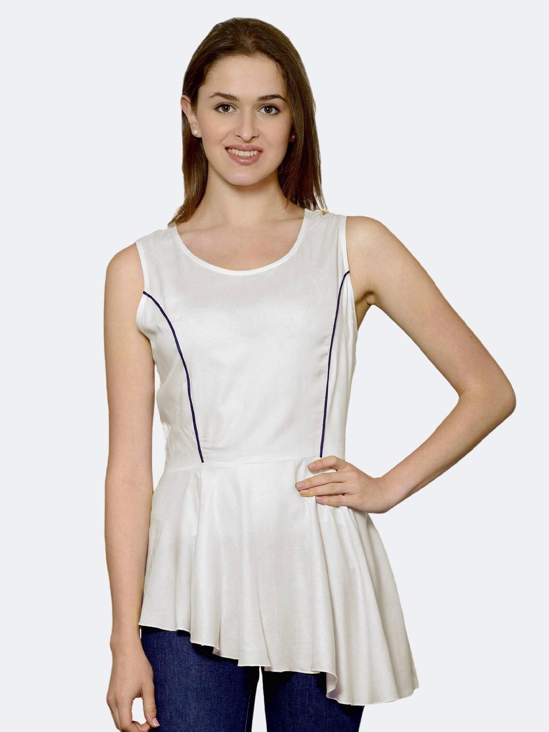 patrorna-white-twisted-sleeveless-asymmetric-hem-peplum-top