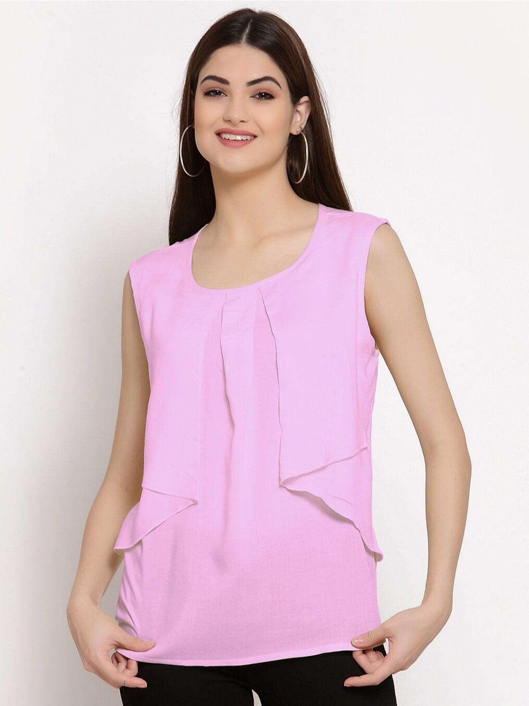 patrorna-women-pink-solid-layered-top