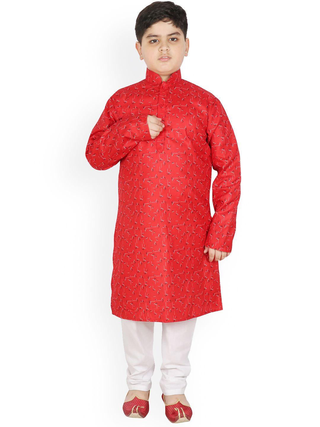 SG YUVRAJ Boys Red Ethnic Motifs Printed Kurta with Pyjamas