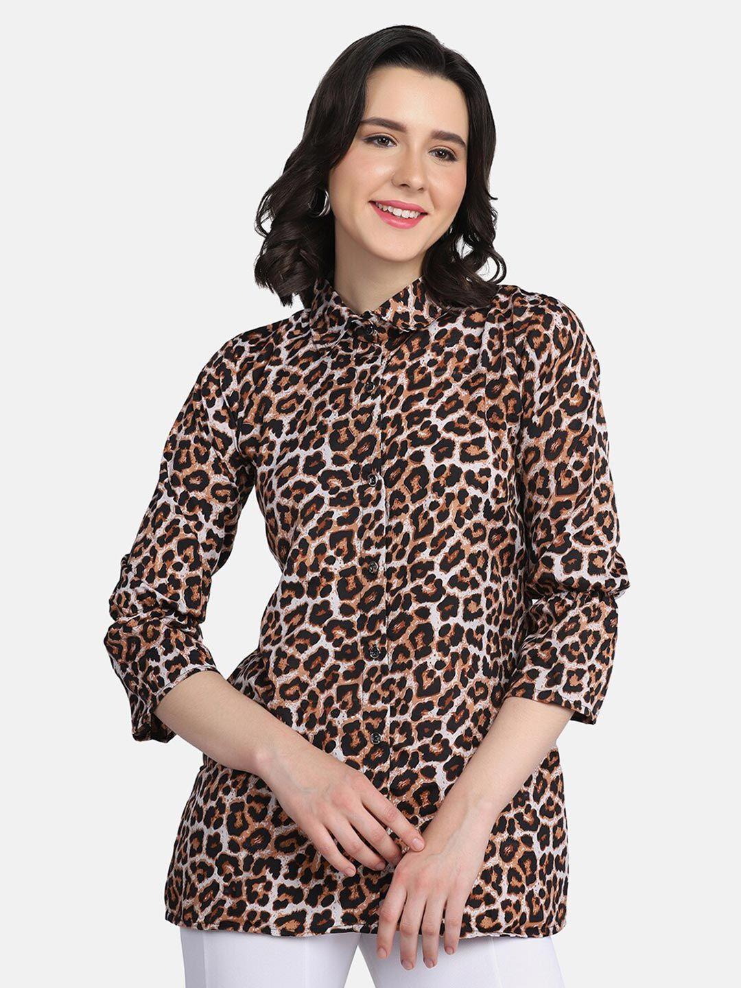 BUY NEW TREND Women Brown Relaxed Animal Printed Casual Shirt